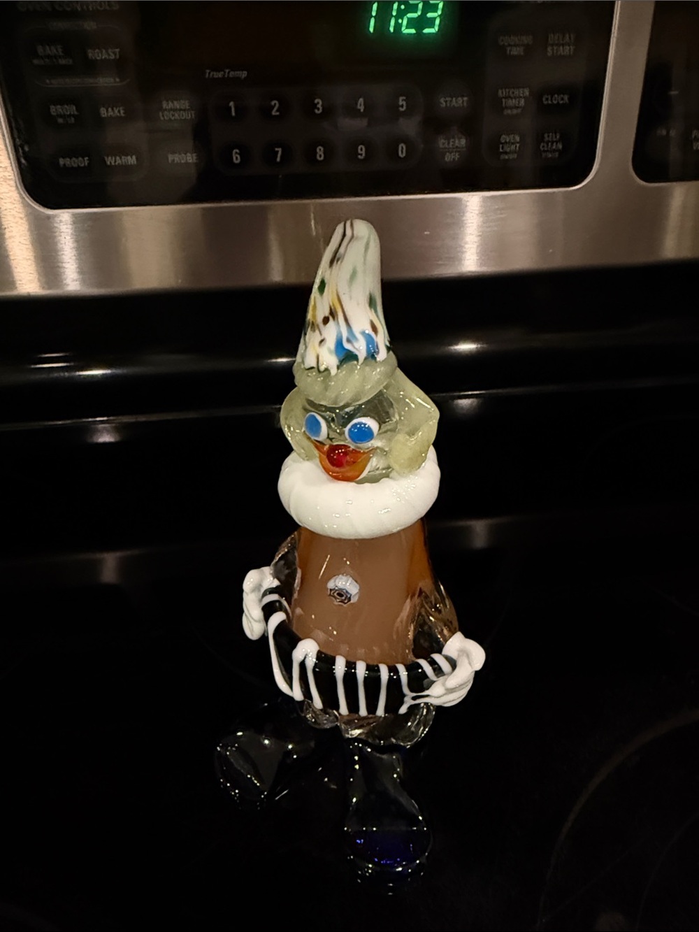 Murano Multicolor Glass Clown Figurine with Brown Body and White Collar
